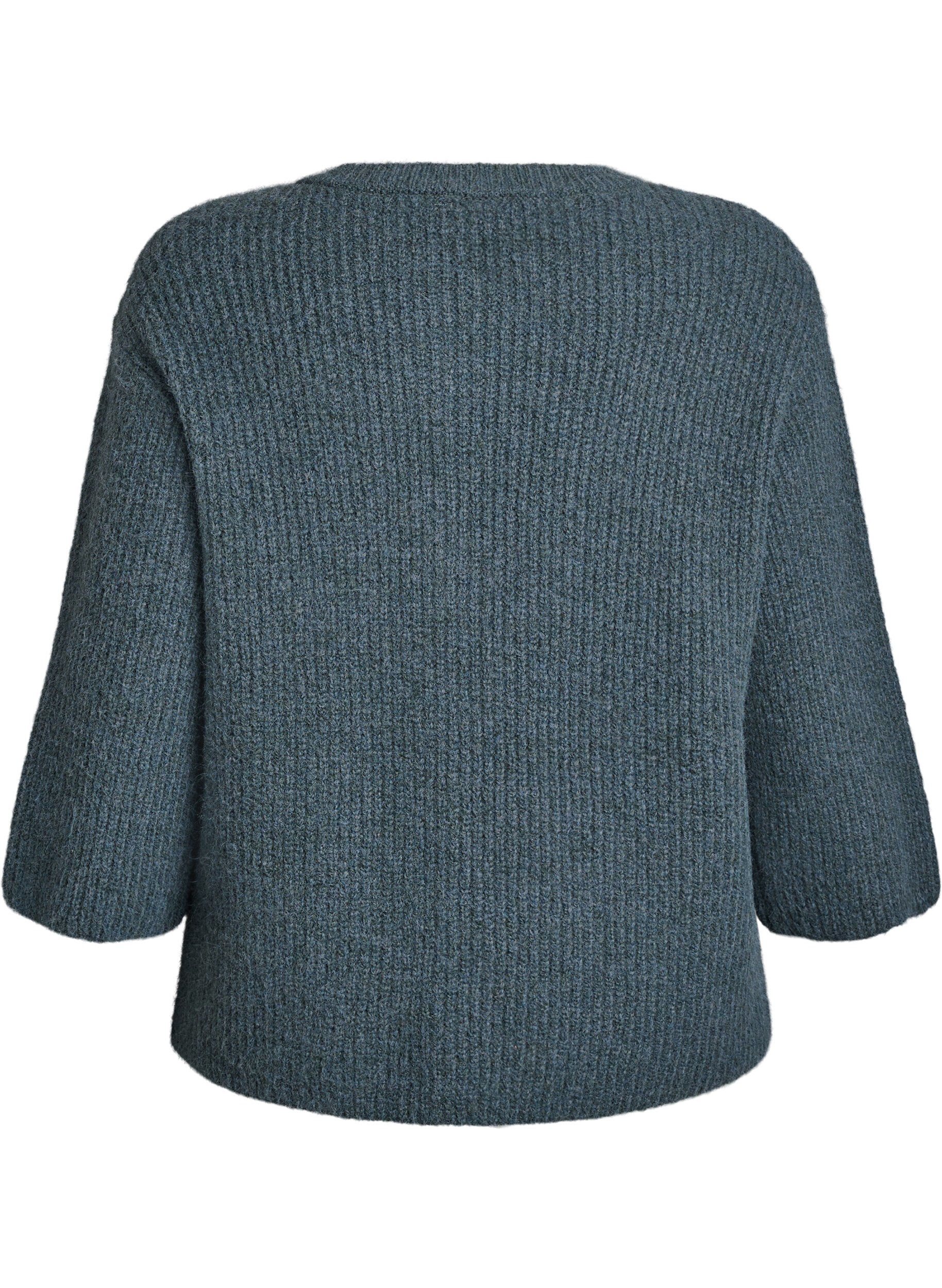 Zizzi Korte cardigan met 3/4-mouwen en gouden textuur knopen, Groen, Packshot image number 1