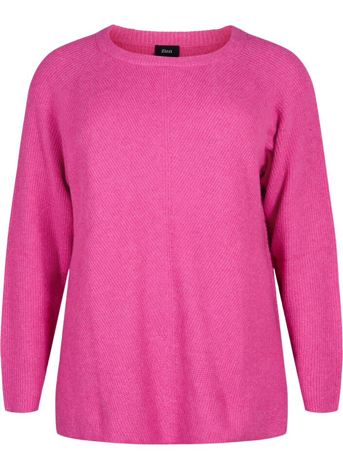 Gemêleerde pullover met zijsplit, R. Rose/White Mel., Packshot image number 0