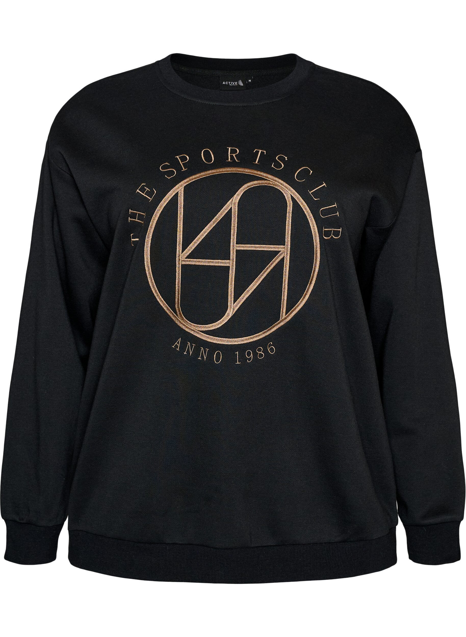 ZizziSweatshirt met geborduurde tekst, Zwart, Packshot image number 0