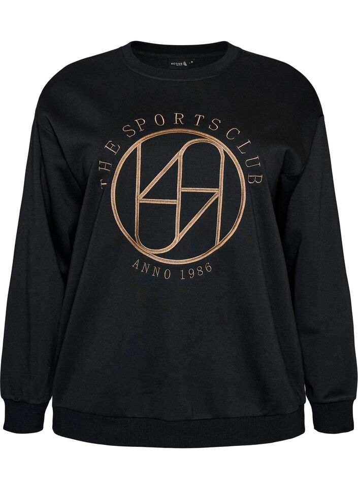 Sweatshirt met geborduurde tekst, Zwart, Packshot image number 0