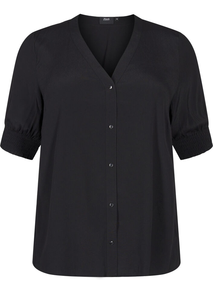 Viscose blouse met korte mouwen, Zwart, Packshot image number 0