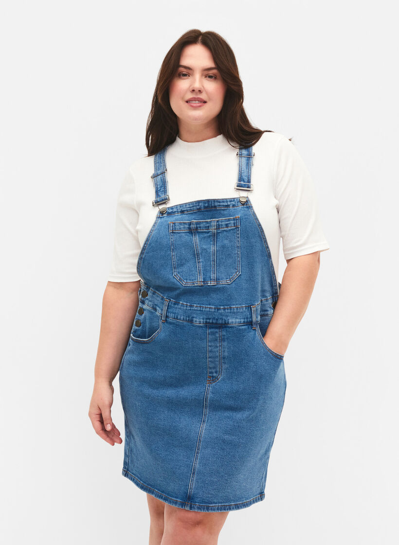Denim overall jurk, Blauw, Model image number 0