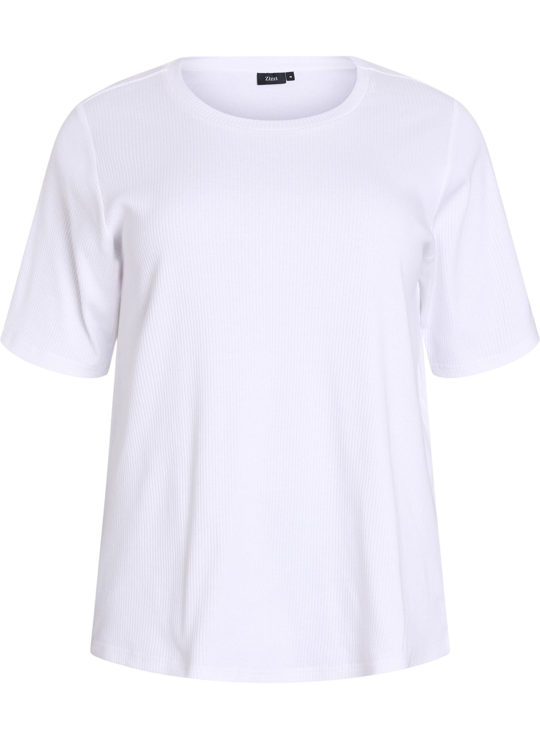 Zizzi Geribde jersey blouse met korte mouwen, Wit, Packshot image number 0