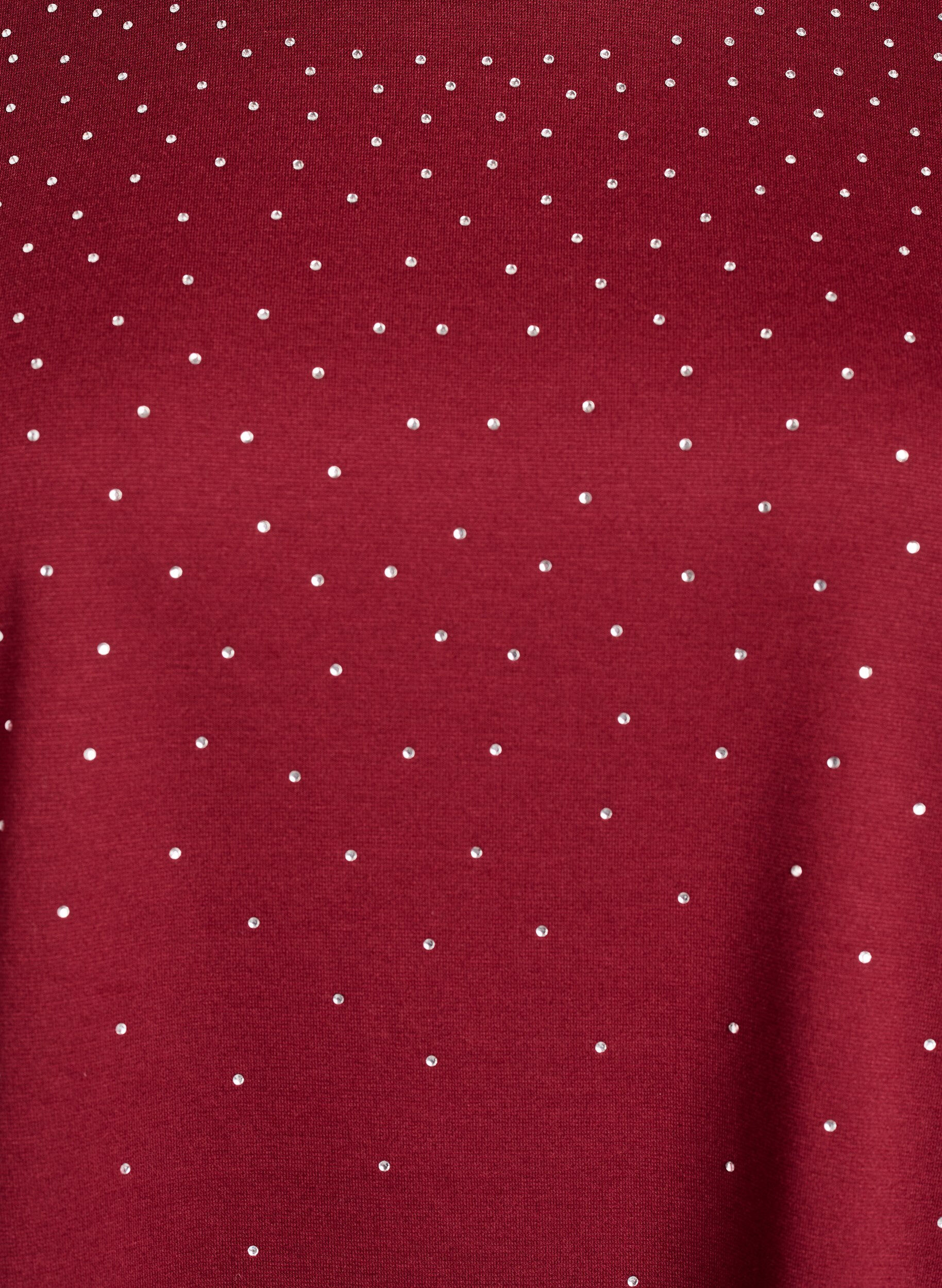Zizzi T-shirt met ronde hals en rhinestones, Donker Bordeaux, Packshot image number 2