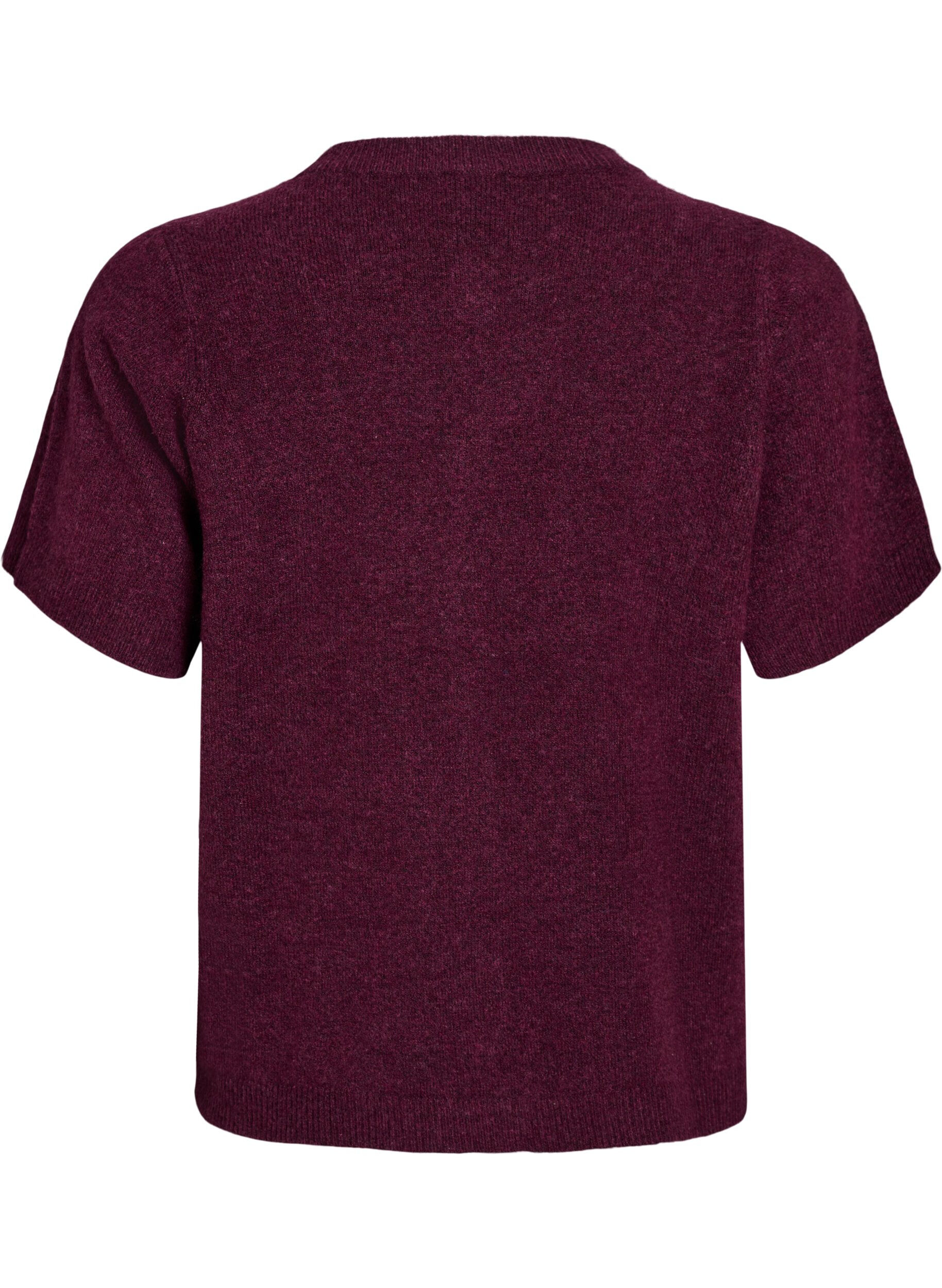ZizziGebreide kleding vest met korte mouwen, Donker Bordeaux, Packshot image number 1