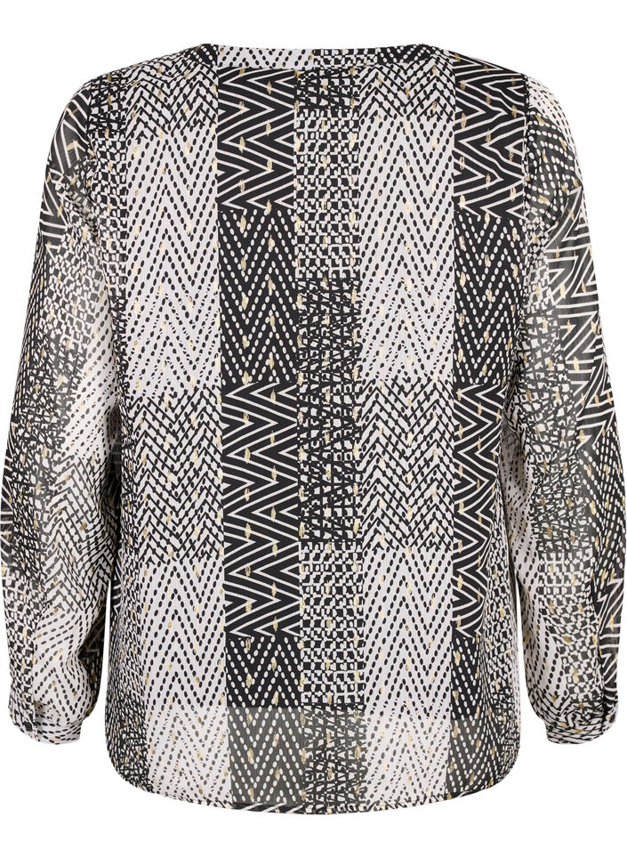 Bedrukte blouse met V-halslijn, Zwart, Packshot image number 1