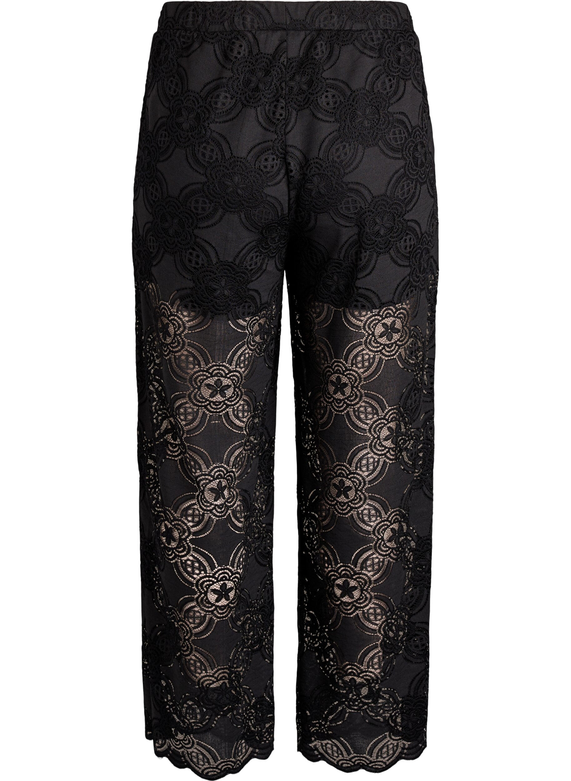 Zizzi High-waisted kanten broek met wijde pijpen, Zwart, Packshot image number 1