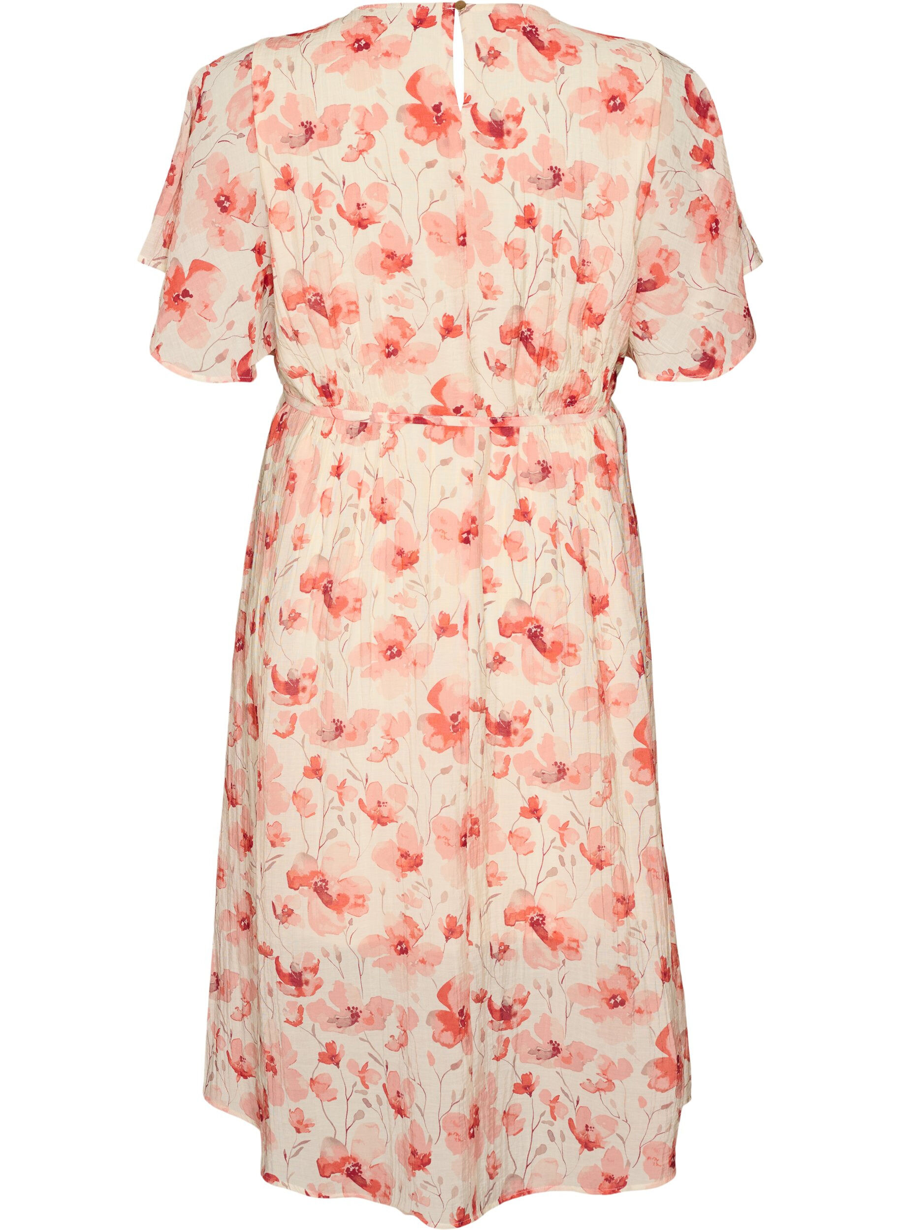 ZizziEnkellange jurk met vlindermouwen en strikceintuur, Roze, Packshot image number 1