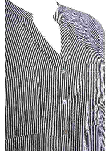 Gestreept katoenen overhemd met 3/4 mouwen, Black Stripe, Packshot image number 2