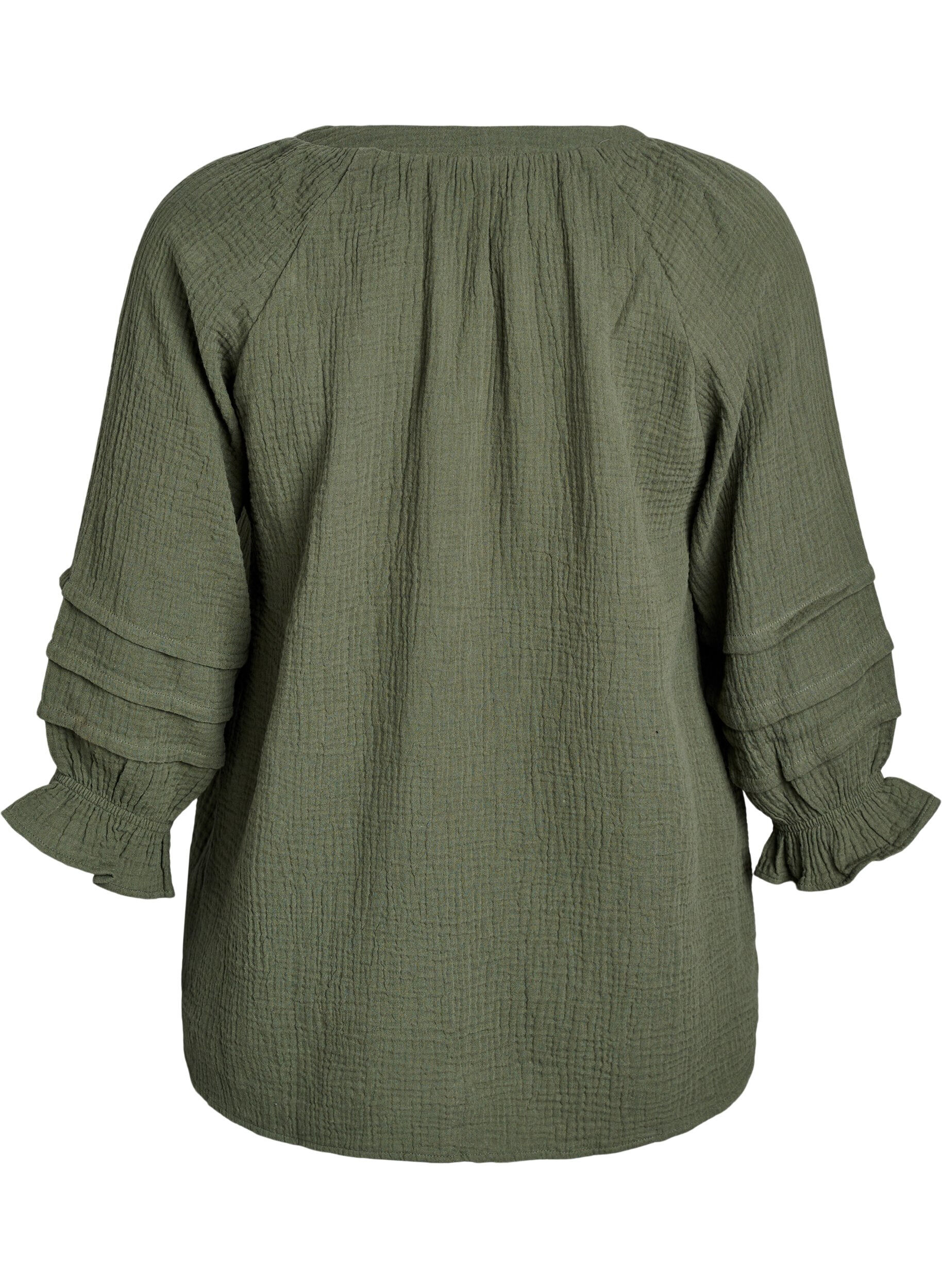 Zizzi Katoenen mousseline blouse met 3/4 mouwen, Thyme, Packshot image number 1