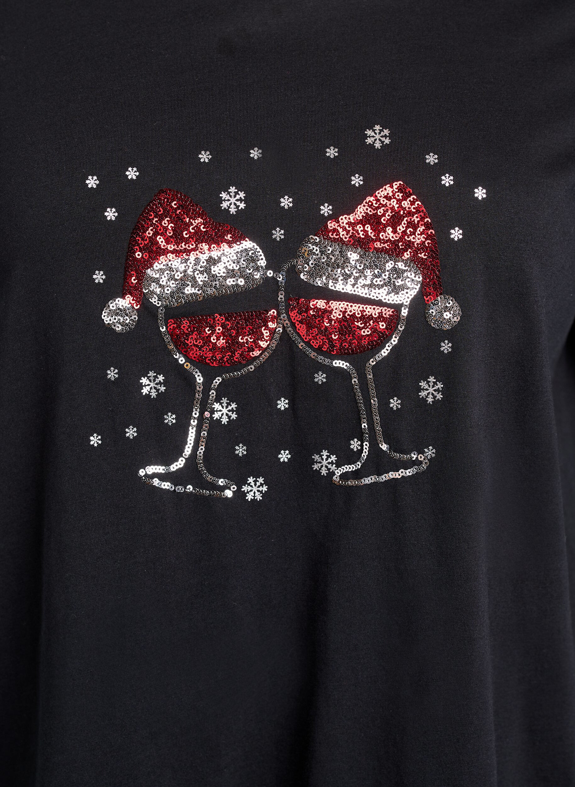 Zizzi Kerst T-shirt van biologisch katoen, Zwart, Packshot image number 2