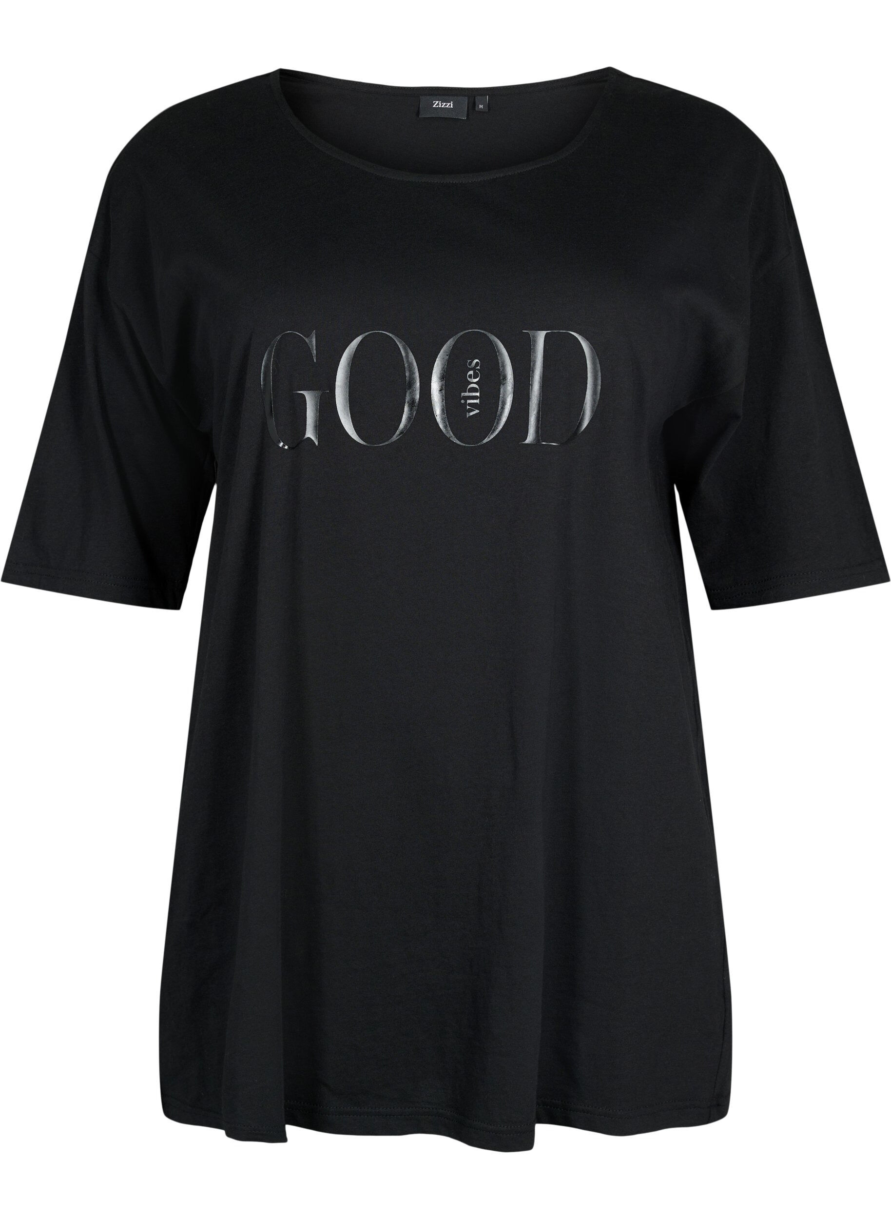 Zizzi Oversized katoenen t-shirt met print, Black GOOD, Packshot image number 0