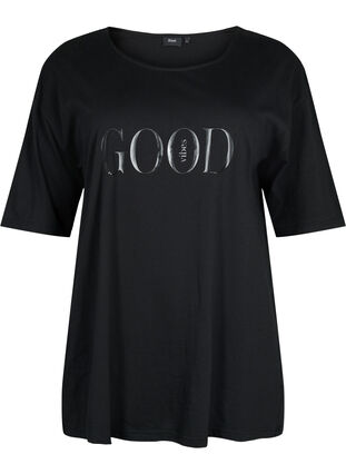 Oversized katoenen t-shirt met print, Black GOOD, Packshot image number 0