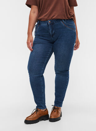 Extra slim fit Sanna jeans met normale taille, Blue denim, Model image number 2