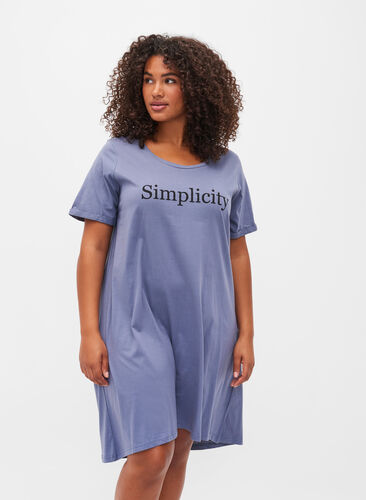 Katoenen nachthemd met korte mouwen en print, Grey W. Simplicity, Model image number 0