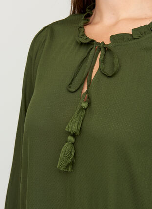Viscose jurk met koordsluiting, Rifle Green, Model image number 2