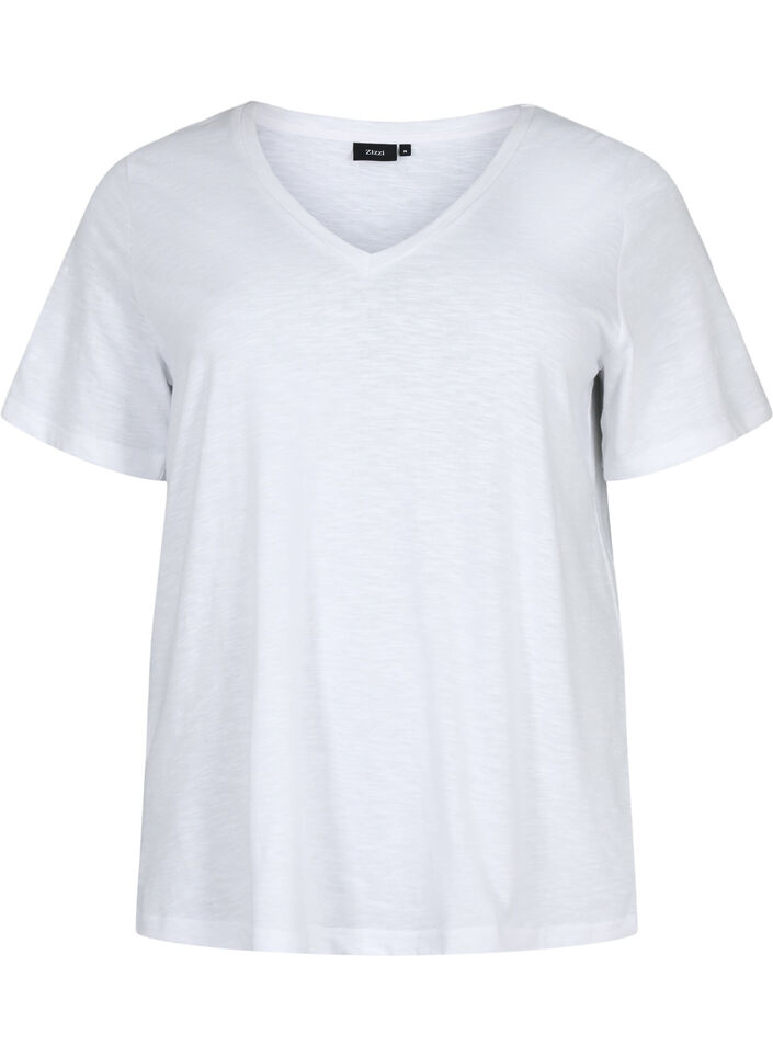 Basic t-shirt met korte mouwen en v-hals, Wit, Packshot image number 0
