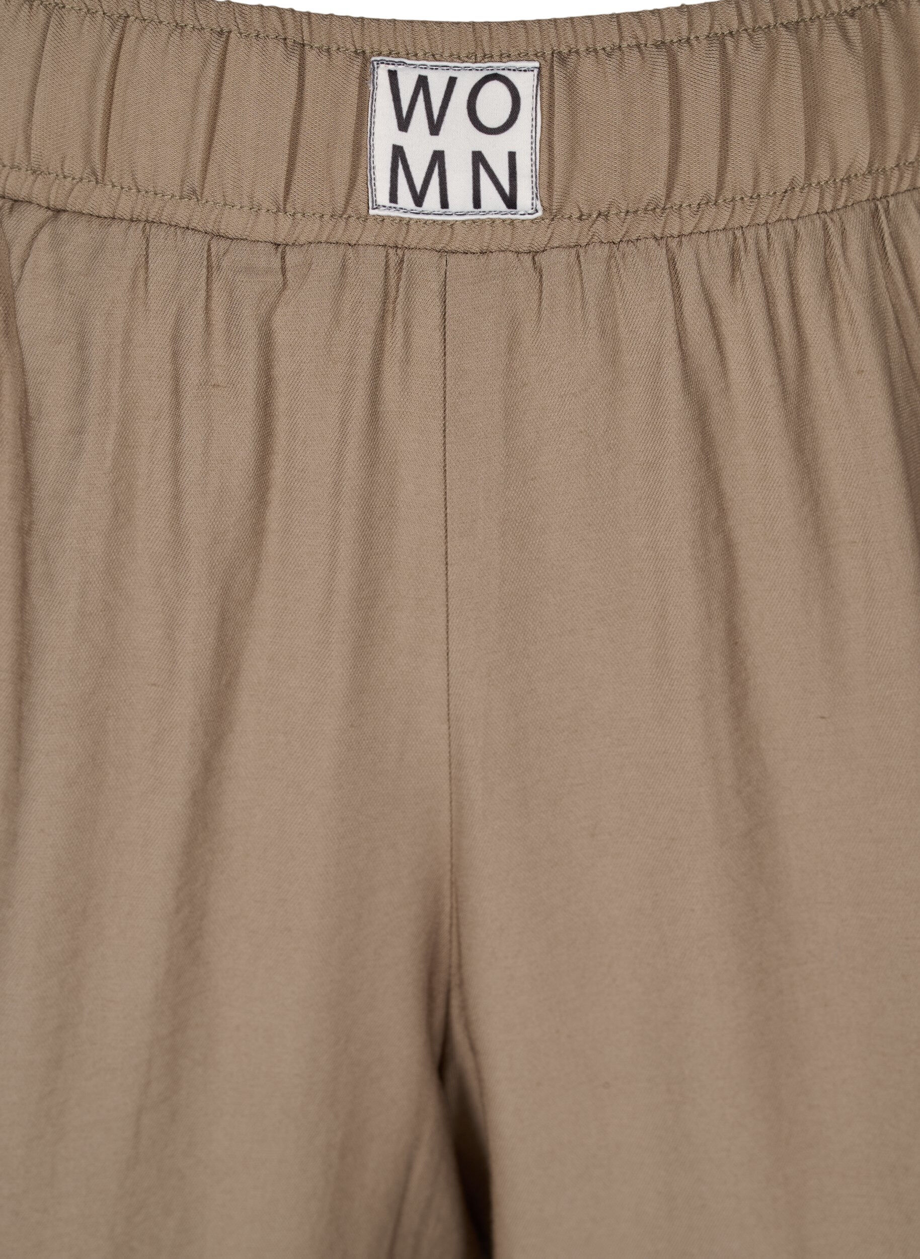 Zizzi Losse viscose broek met elastische boorden en zakken, Timber Wolf, Packshot image number 2