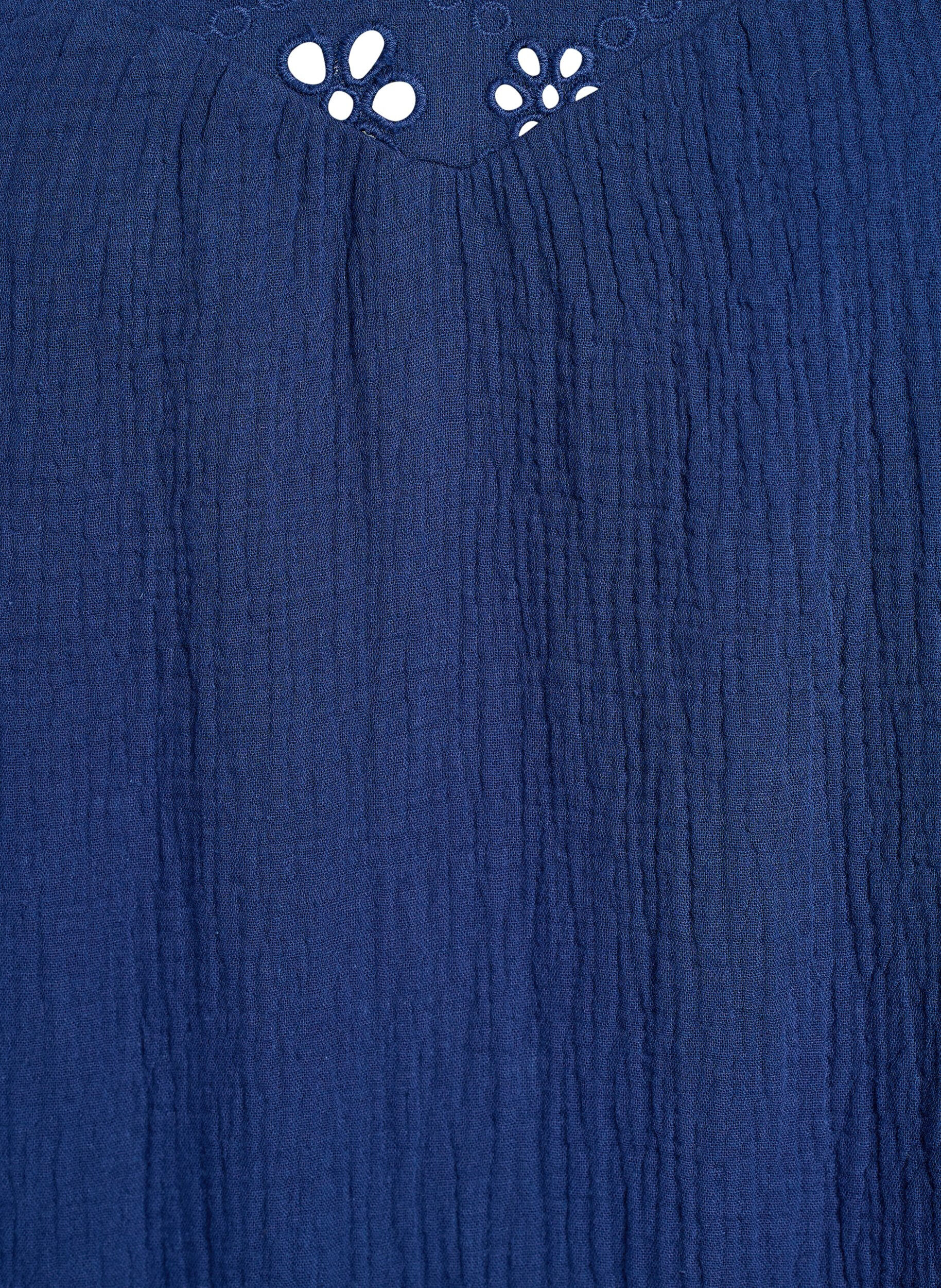 ZizziBlouse in katoen mousseline met broderie anglaise en 1/2 mouwen, Blauw, Packshot image number 2
