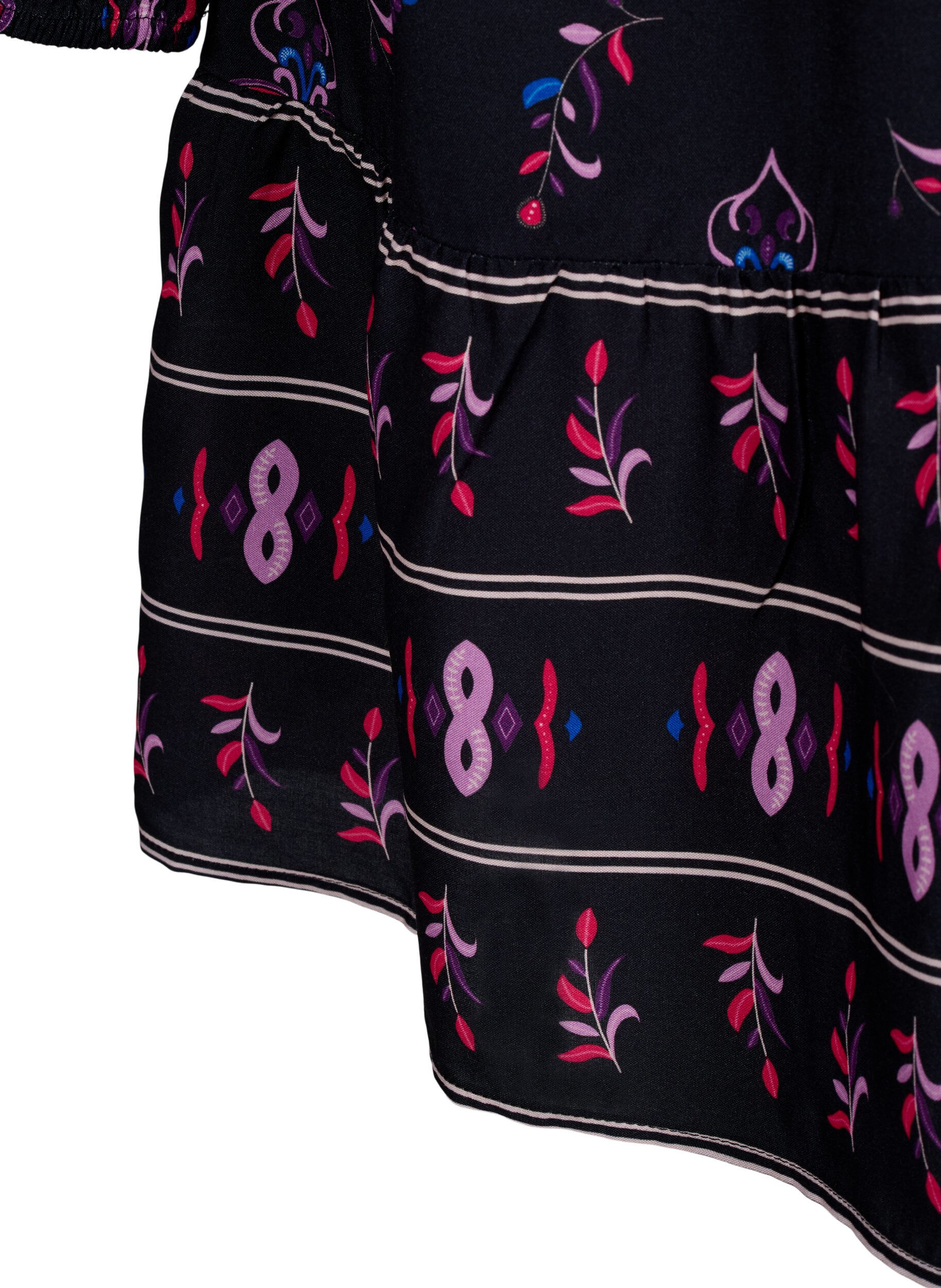 Zizzi Viscose jurk met lange mouwen en print, Black Pink AOP, Packshot image number 4