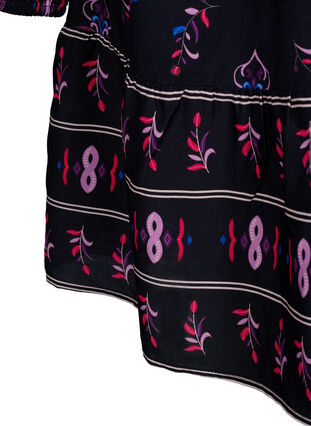 Viscose jurk met lange mouwen en print, Black Pink AOP, Packshot image number 4