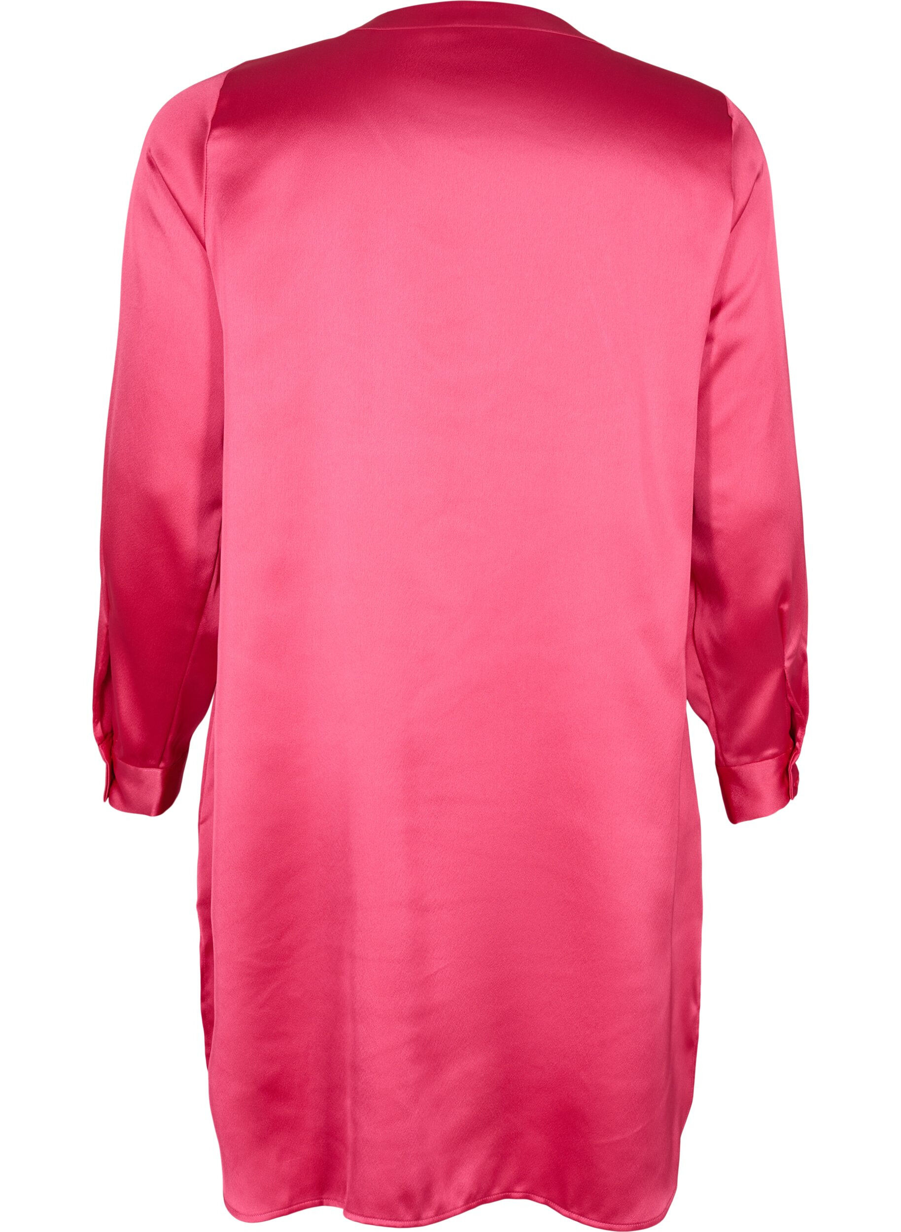 Zizzi Lang glanzend shirt met split, Pink Flamb&eacute;, Packshot image number 1