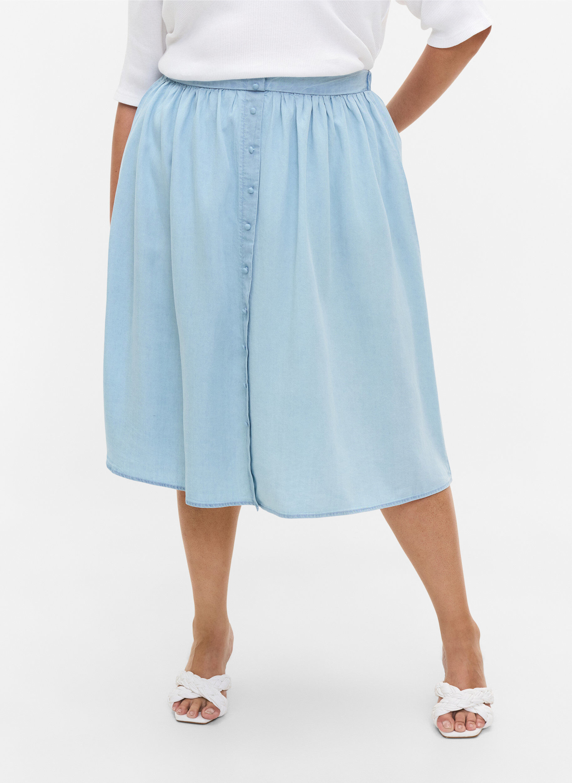 Zizzi Losse rok met knopen, Blauw, Model image number 2