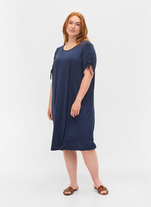 Viscose jurk met korte mouwen en koordjes, Navy Blazer, Model image number 2