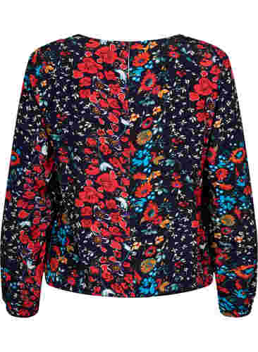 Gebloemde viscose blouse met smok, Black Flower, Packshot image number 1