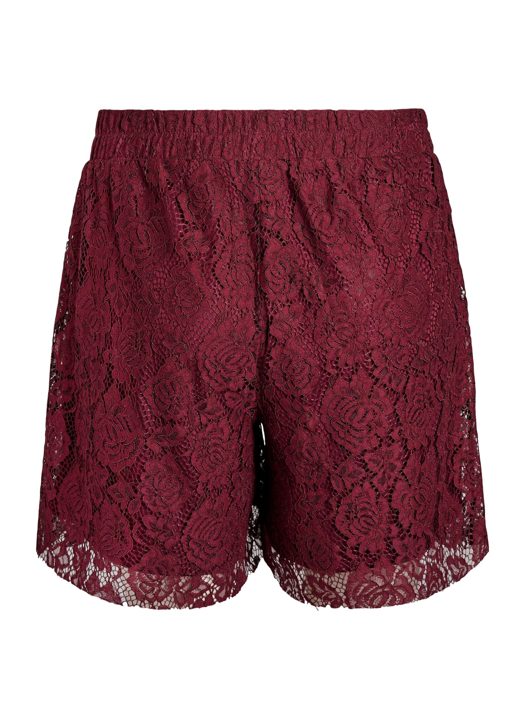 Zizzi Luchtige kanten shorts, Donker Bordeaux, Packshot image number 1