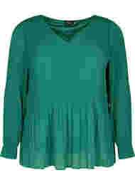 Geplooide blouse met v-hals, Evergreen