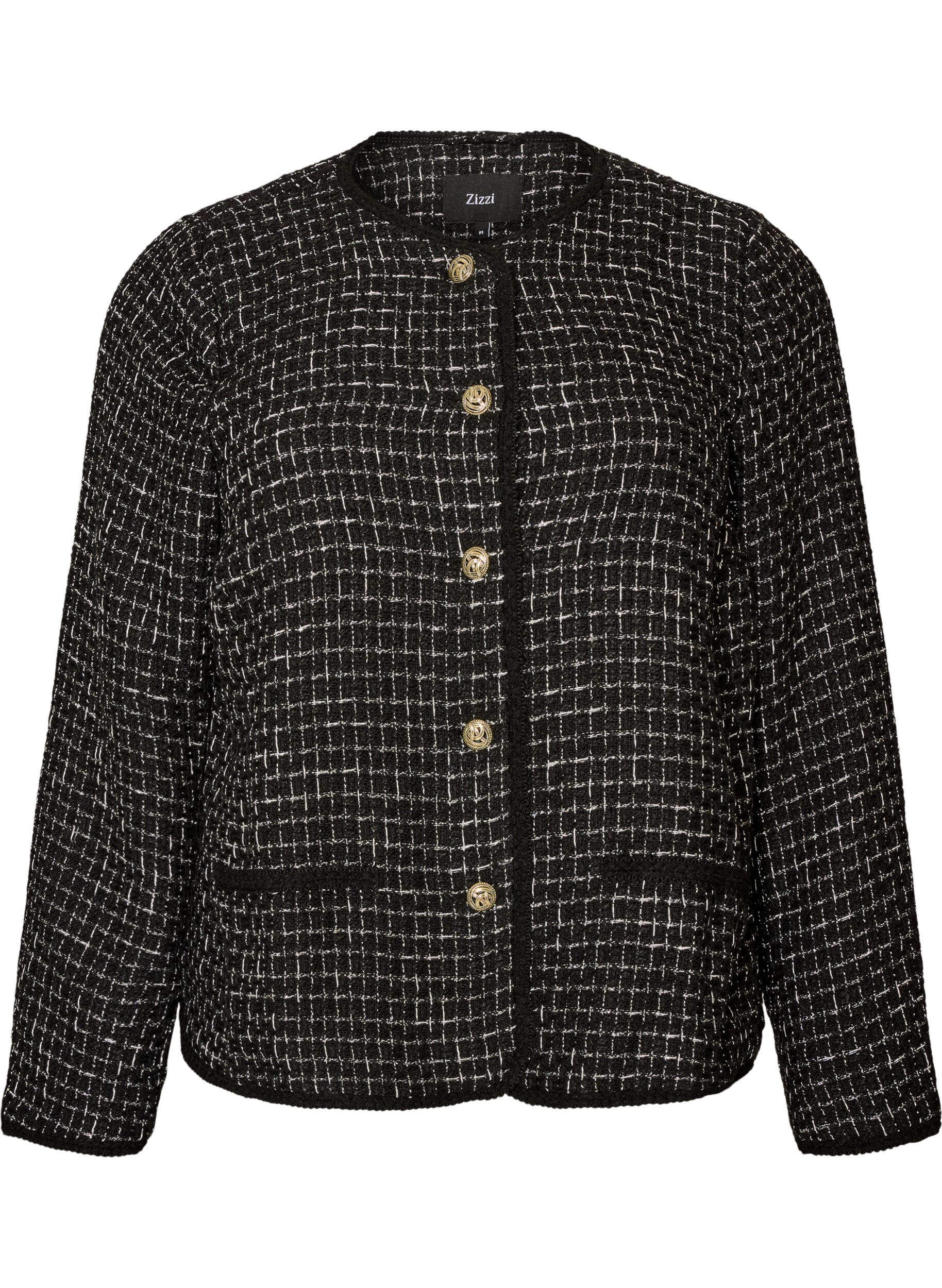 ZizziJasje in boucl&eacute; met goudkleurige knopen, Zwart, Packshot image number 0