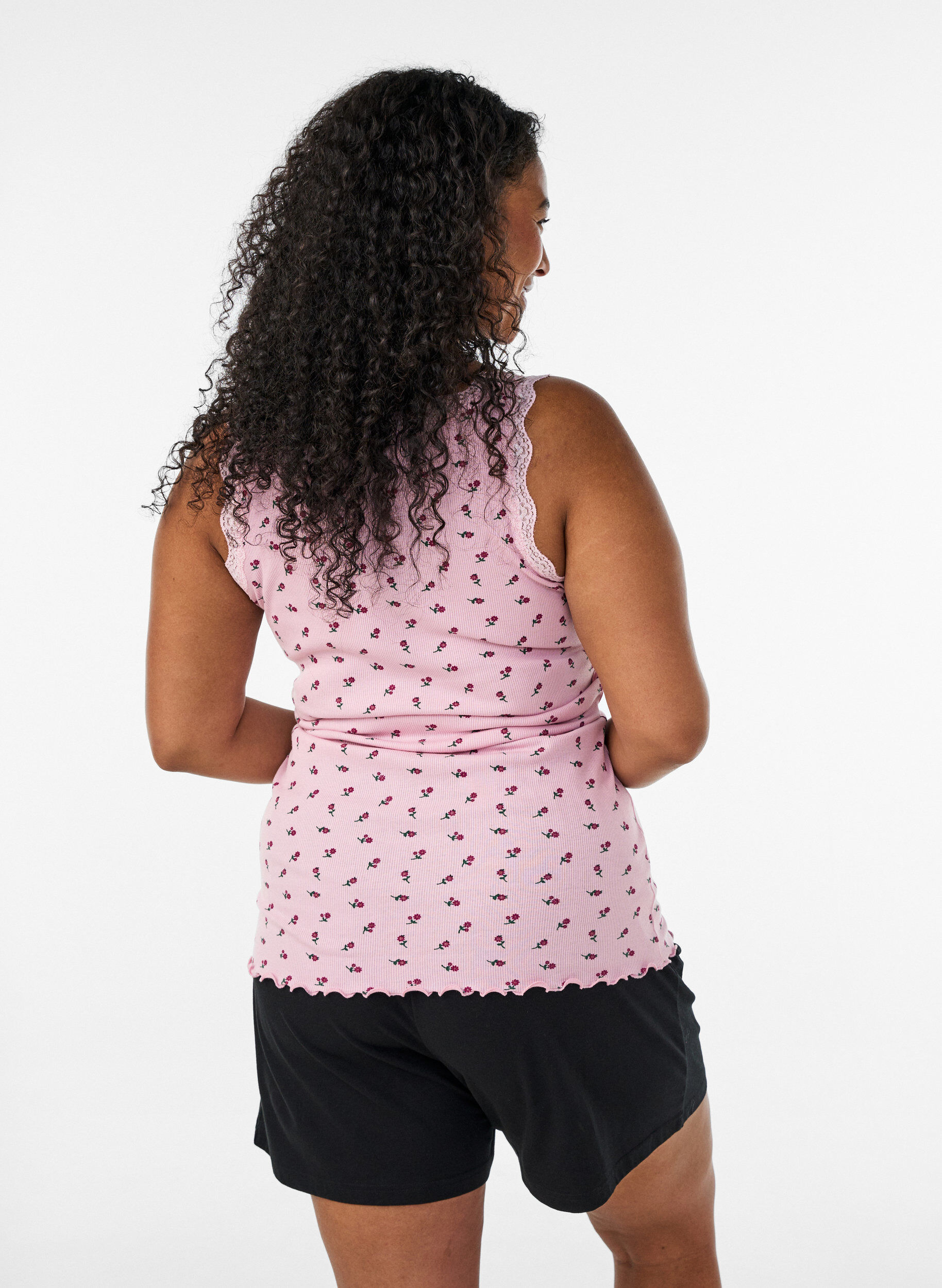 ZizziTop met print en kanten rand, Rood, Model image number 2