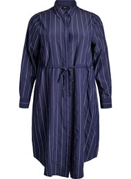 Langer shirt met krijtstrepen en strikceintuur, Blauw