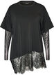 Blouse met mouwen van mesh en kanten bies, Zwart, Packshot image number 0