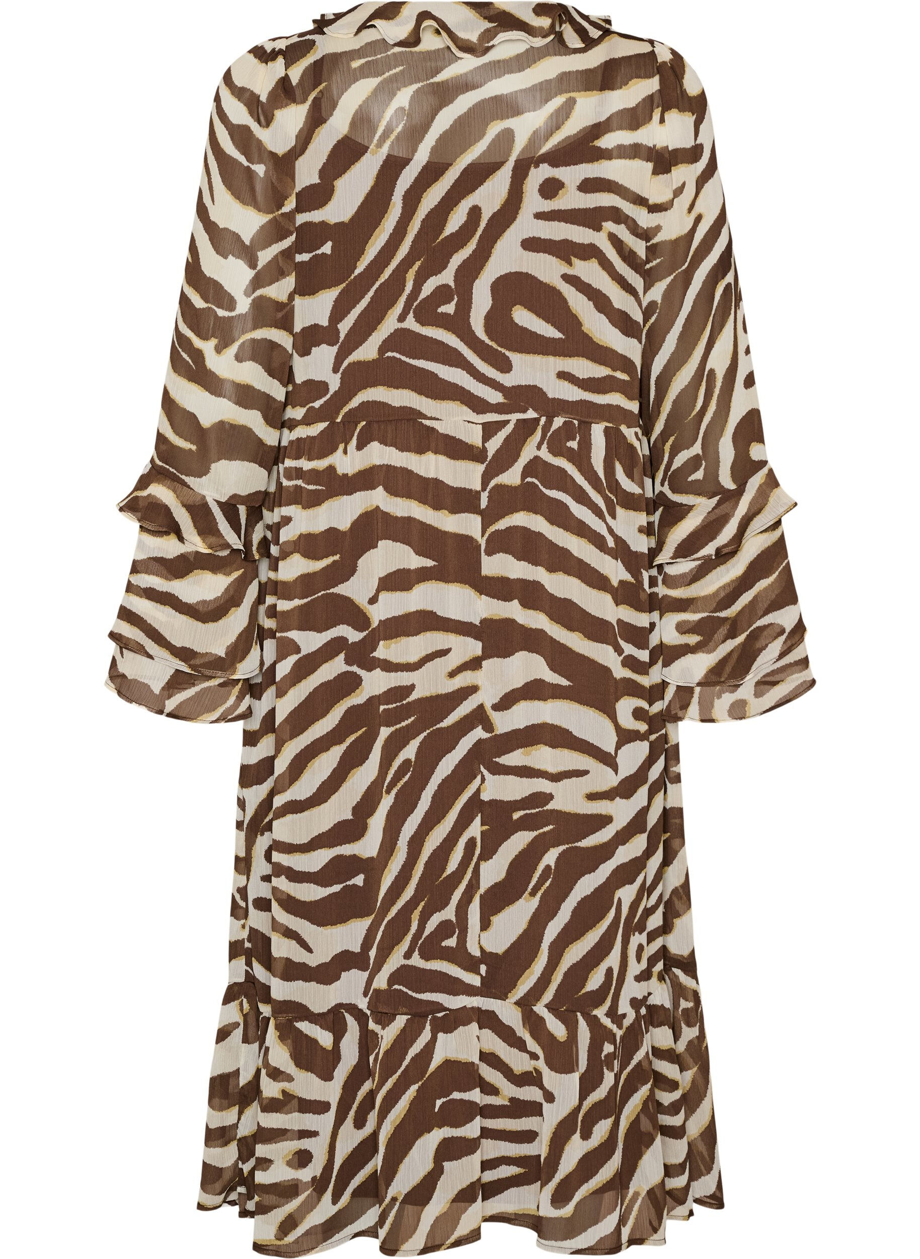 ZizziMidi-jurk met ruches en V-hals, Bruin, Packshot image number 1