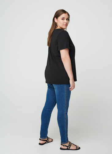 T-shirt met korte mouwen en print, Black , Model image number 1