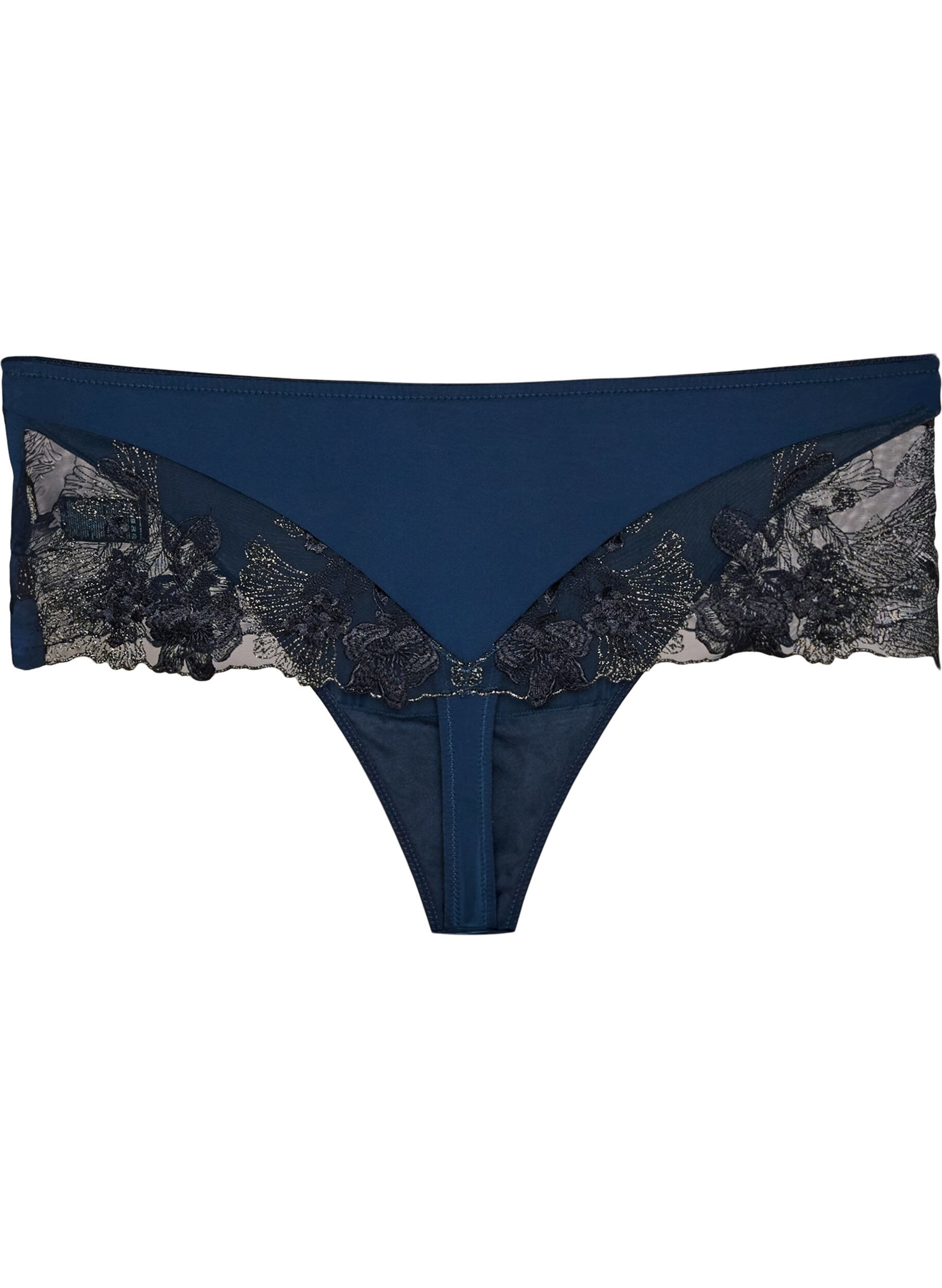 ZizziHipsterstring met bloemenborduursel en normale taille, Blauw, Packshot image number 2