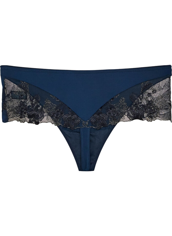 Hipsterstring met bloemenborduursel en normale taille, Blauw, Packshot image number 2