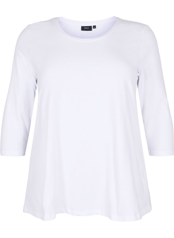 Basic katoenen t-shirt met 3/4 mouwen, Wit, Packshot image number 0