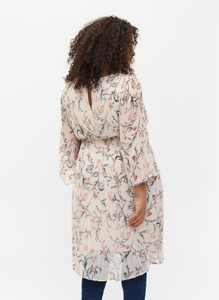Bedrukte geplooide jurk met bindband, Beige AOP, Model image number 1