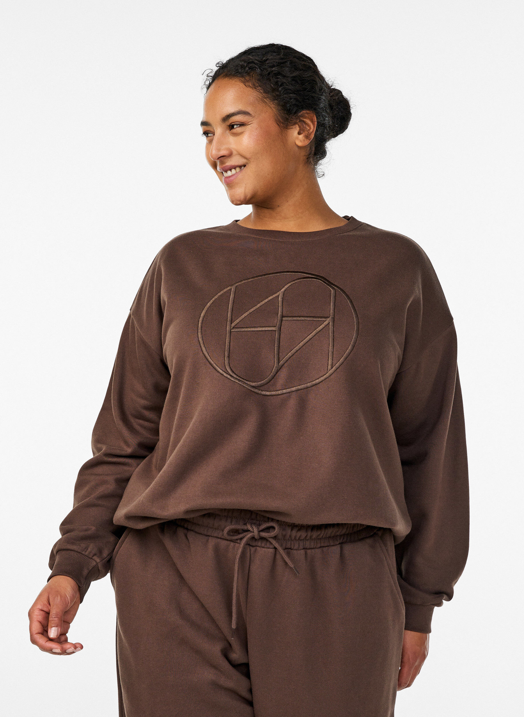 Zizzi Sweatshirt met motief, Bruin, Model image number 0