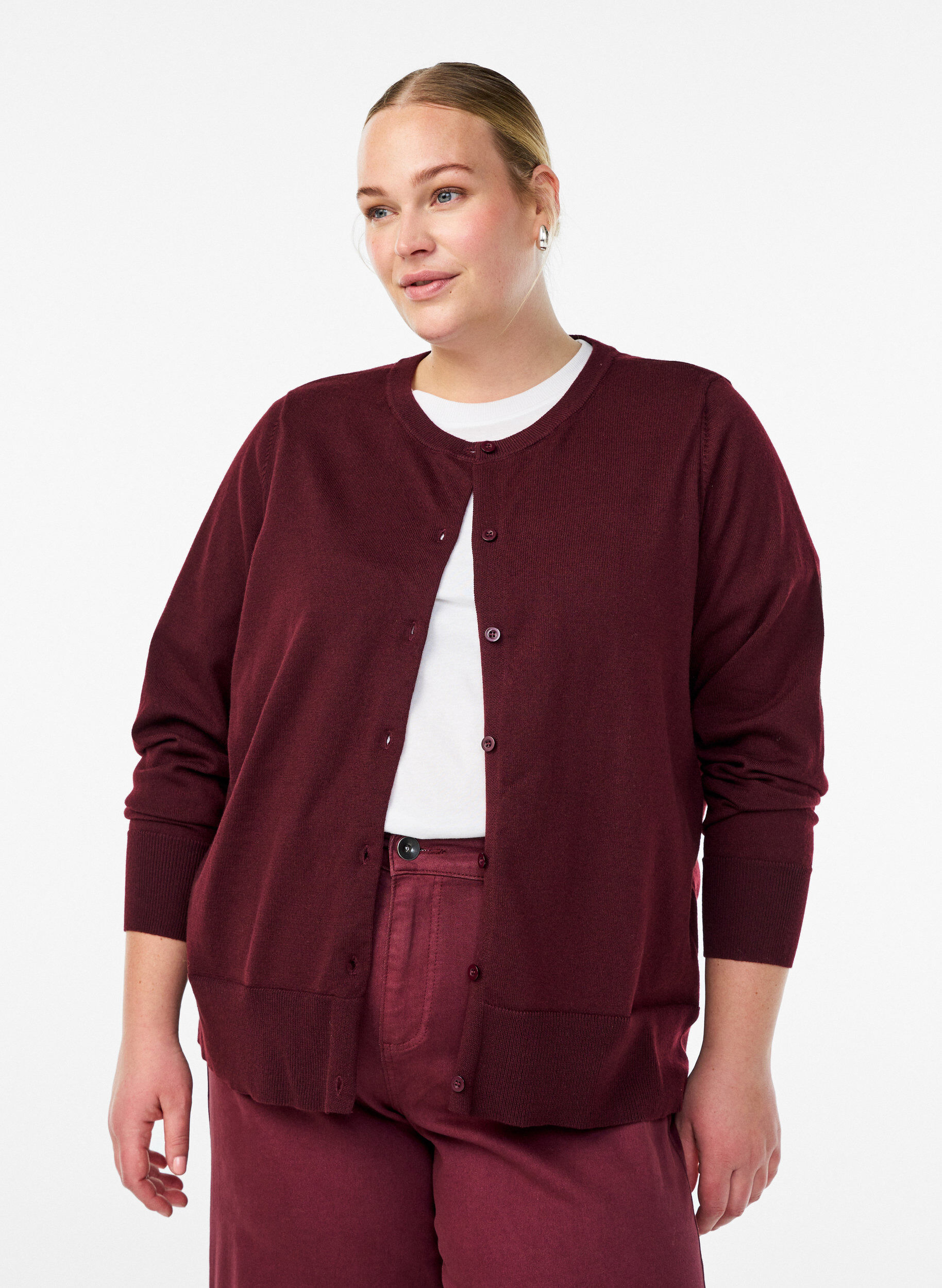 ZizziFijngebreide vest met ronde hals, Rood, Model image number 0