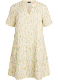 Korte A-lijn jurk in katoenen mousseline, Geel