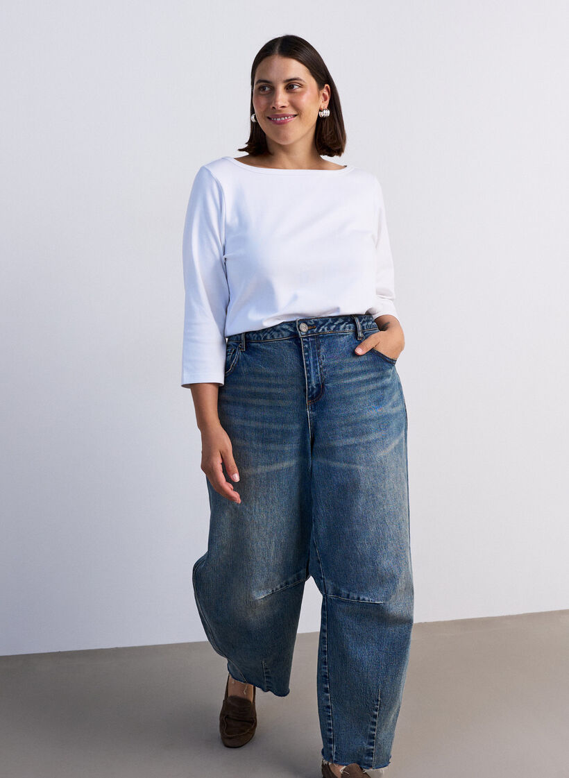 Basic T-shirt met boothals en 3/4-mouwen, Wit, Model image number 3
