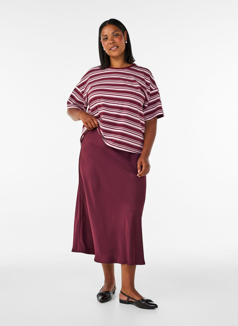 Boxy T-shirt met gestreept patroon, Rood, Model image number 1