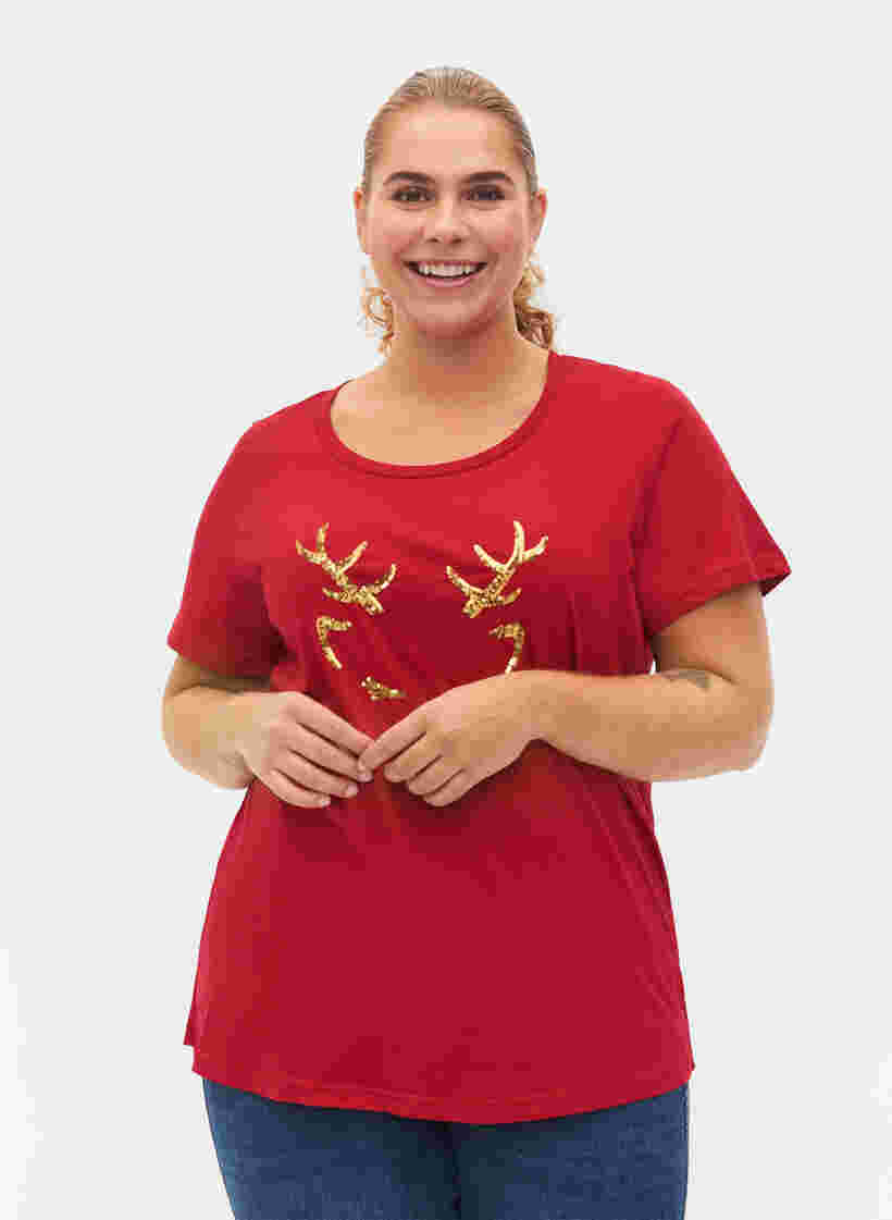 Kerst t-shirt in katoen, Tango Red Reindeer, Model