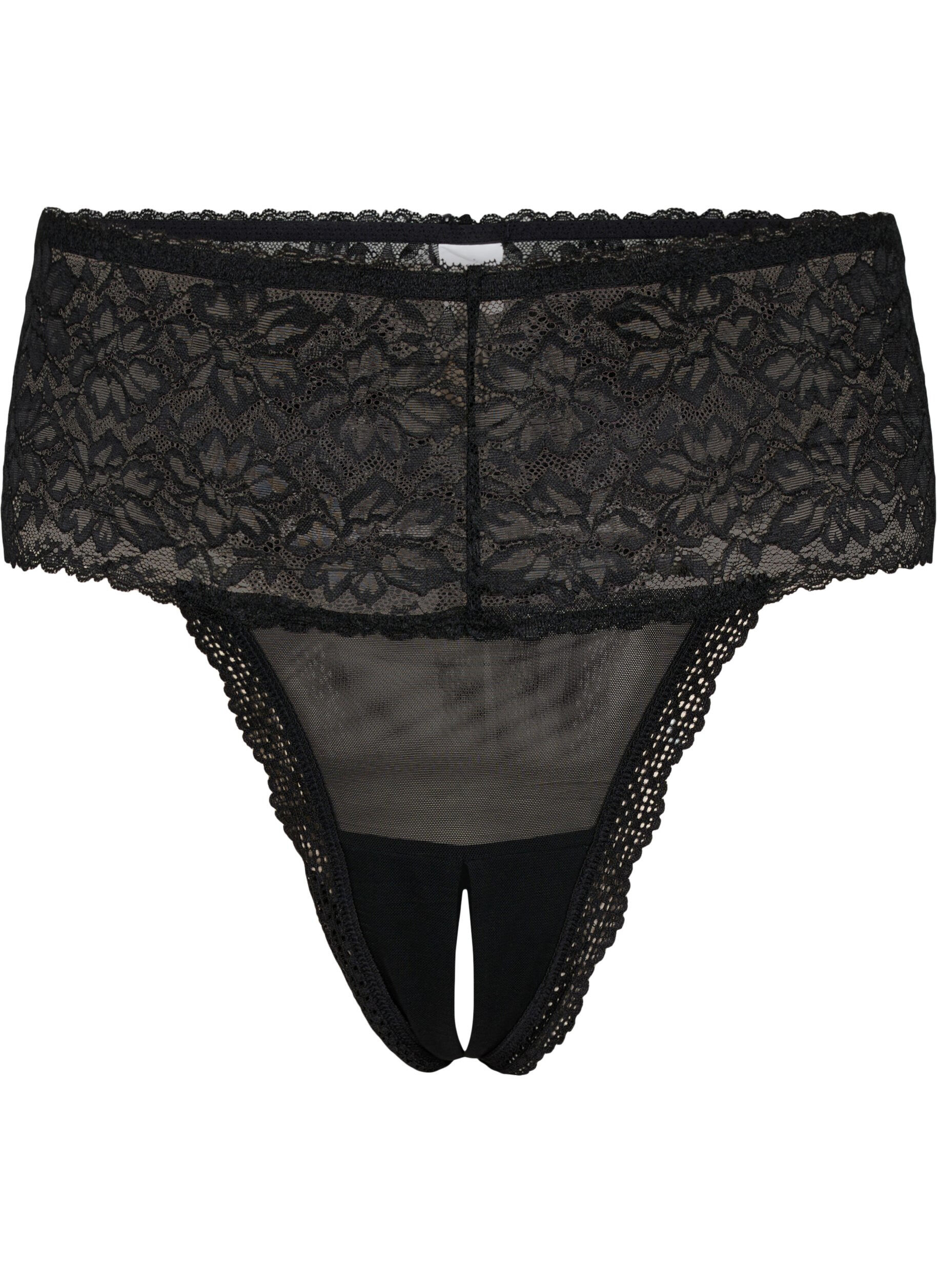 Zizzi Kanten kruisloze string met normale taille, Black, Packshot image number 0