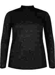 Nauwsluitende kanten blouse met lange mouwen, Black