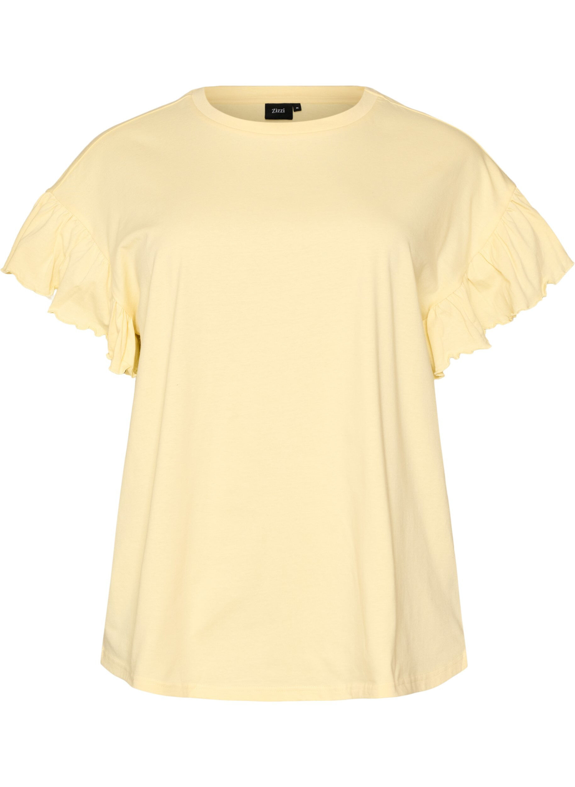 ZizziT-shirt van biologisch katoen met ruches mouwen, Geel, Packshot image number 0